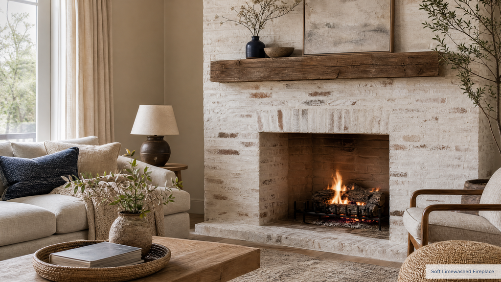 Limewashed Brick Fireplace