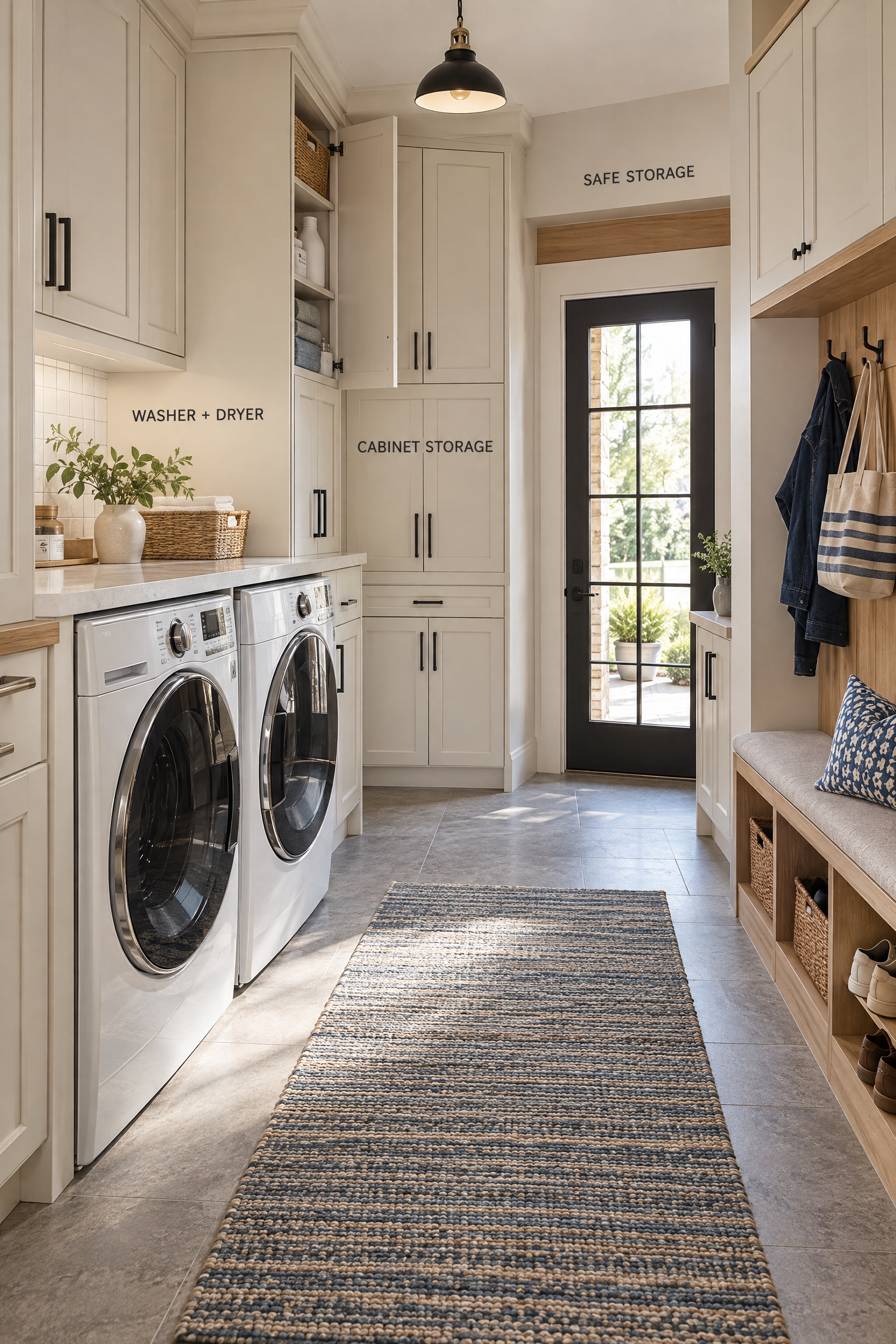 Mudroom with Washer and Dryer Cabinets